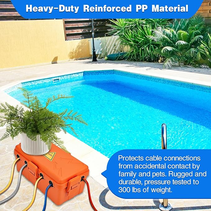 Hrensaw Medium Outdoor Electrical Box(10.6x5.5x4.5inch),Weatherproof Connection Box w/6 Cable Entry,IP54 Waterproof Extension Cord Cover Protect Power Strip,Timer,Plug,Holiday Lights,Orange - Image 4