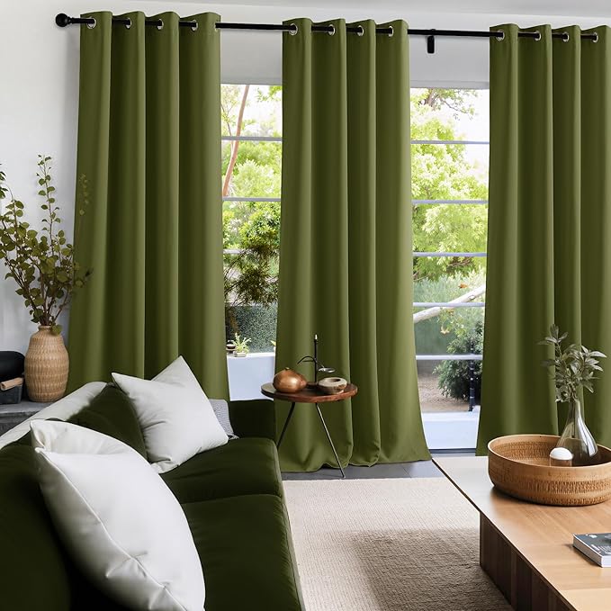 NICETOWN Room Darkening Draperies Curtains Panels, 2 Panels Olive Green W52 x L84 - Image 3