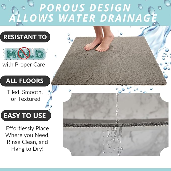 ENKOSI Loofah Square Shower Mat - Non Slip Shower Mats for Inside Shower - Extra Large 31x31 Shower Floor Mat Non Slip - Square Bath Mat for Shower - Secure Anti Slip Shower Bathroom Mat (31x31 Gray) - Image 4