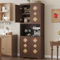 Garvee 72" Tall Pantry Cabinet, Kitchen Hutch Storage Cabinet with Countertop for Microwave, Freestanding Wooden Cupboard with Carved Door & Crystal Handle, for Dining Room, Living Room, Reddish Brown by Garvee