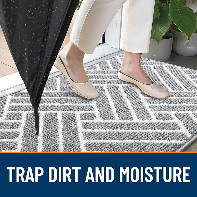OLANLY Indoor Door Mat, 32x20 Inch, Dirt Resistant and Absorbent, Non-Slip Rubber Backing Floor Mats, Easy Clean Low-Profile Doormat for Entryway, Front Door, and Inside Entrance, Light Grey - Image 2