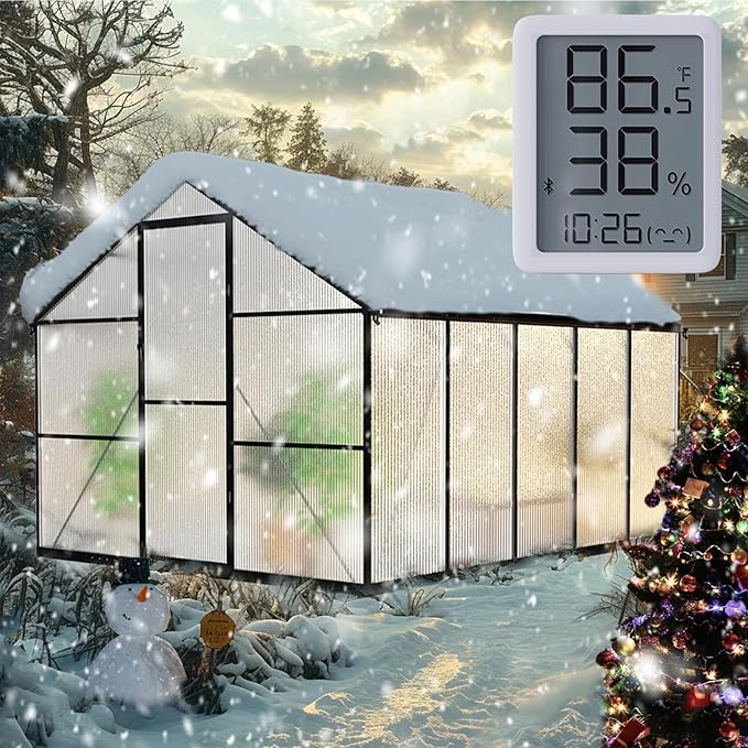 8X10FT Green Houses for Outside with Electronic Thermometers, Walk-in Greenhouse Kit with Drainage Channel Roof Vent for Backyard, Greenhouses for Winter Withstands Strong Wind or Snow by WUKHG