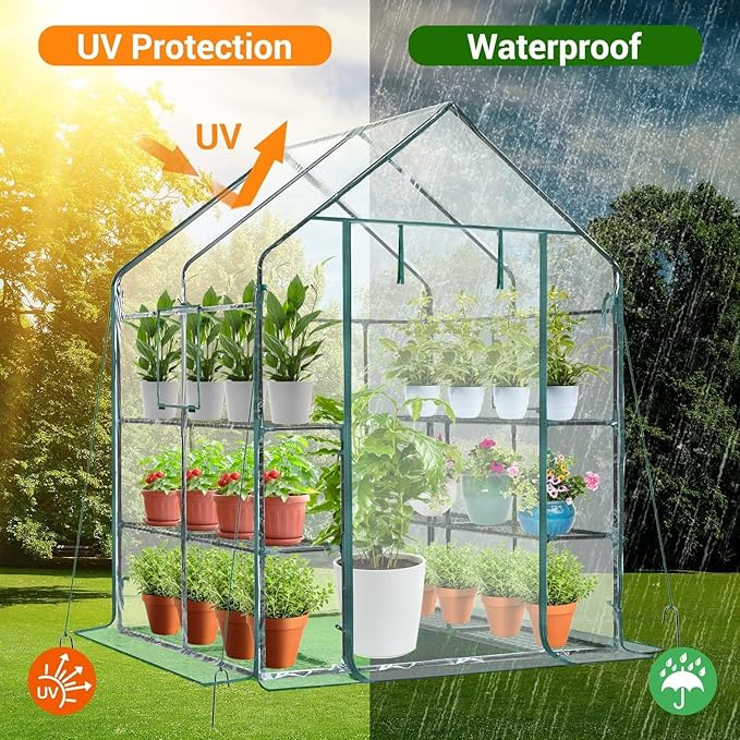 Ohuhu Plastic Greenhouse for Outdoors: Portable Walk in Plant Green House with Improved Transparent PVC Cover, 3 Tiers 12 Shelves Stands Small Greenhouses Backyard Green Houses for Outside Heavy Duty - Image 2