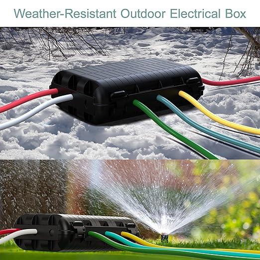 Outdoor Electrical Box(9.05x6.61x2.67inch), IP54 Waterproof Extension Cord Cover 9 Cable Entry Ports Connection Hider Box Safety Protector, Protect Plug, Holiday Light, Timer,and Power Strip, Black - Image 3