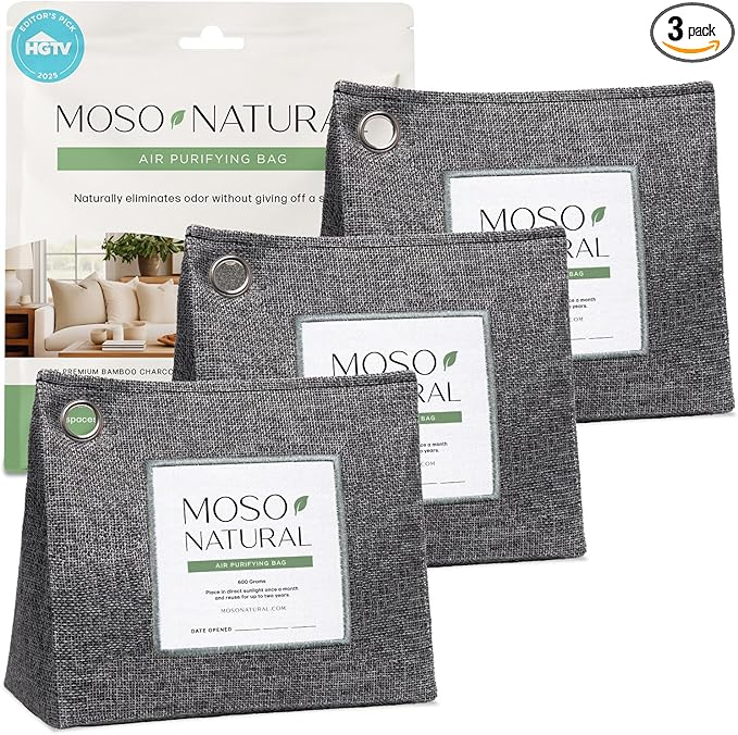 Moso Natural Air Purifying Bag 600g (3 Pack) Premium Bamboo Charcoal Odor Absorber | Pet Odor Eliminator for Home | Room Deodorizer for Large Spaces, Bedroom, Kitchen, Basement | Charcoal Bags by MosoNatural