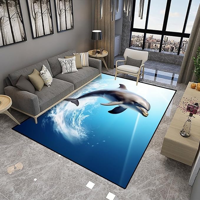 Shag Carpet - Dolphins Design Printing Anti-Slip Backing Area Rugs Stain Resistant Washable Accent Rugs Non Shedding Floor Carpet for Living Room Bedroom, 24 x 36 Inch - Image 4