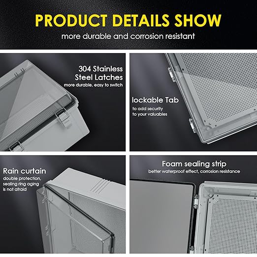 Waterproof Electrical Junction Box Outdoor, IP67 ABS Plastic Weatherproof Electrical Enclosure with Aluminum DIN Rail, Mounting Platem for WiFi Project, Clear (20.1''×16.1''×7.9'') - Image 4