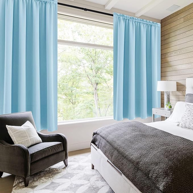 DWCN Light Blue Room Darkening Blackout Curtains - Thermal Insulated Privacy Energy Saving Window Curtain Drapes 52 x 54 inch Length, Set of 2 Bedroom Living Room Curtains - Image 2