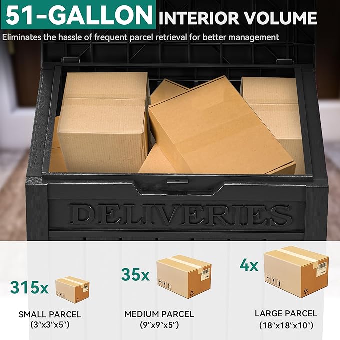 YITAHOME Resin Package Delivery Box 51 Gallon, Secure Lockable Resin Package Delivery Container, Deck Box for Porch & Curbside, Black - Image 5