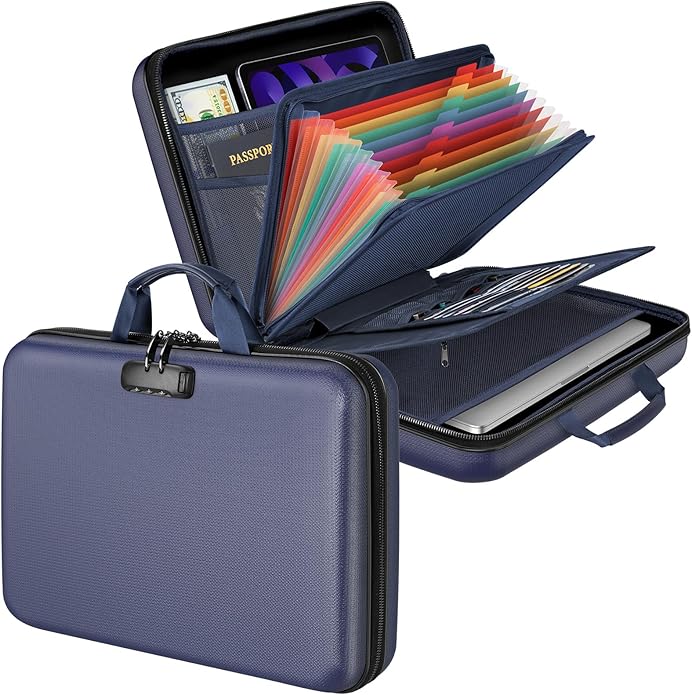 Fireproof Document Organizer Bag, 5200℉ File Organizer Safe Box, Hard Shell Document Bag with 13 Pocket Accordion File Folder by Aobteeny