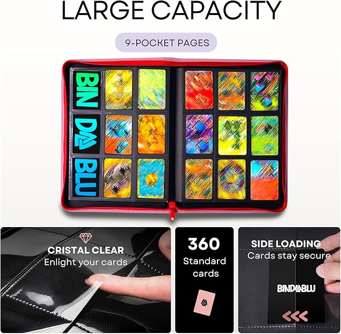 9 Pocket Trading Card Zip Binder - 360 Side Loading Pocket Binder for Colletible Games, Sport, TCG - Trading Card Binder - Gift Card holder for Boys and Girls - Pink card binder - Image 3