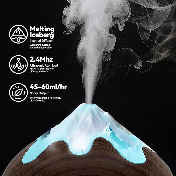 500ML Essential Oil Diffuser, Aromatherapy Diffuser with Remote Control, Multifunctional Air Diffusers for Home Office Room, Fragrance Aroma Diffuser with 7 Color LED & 2 Mist Mode, Dark Brown - Image 6