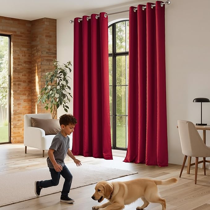 NICETOWN Thermal Insulated 100% Blackout Drape, Christmas Red, 1 PC, 100" x 84", Noise Reducing Performance Slider Faux Silk Curtain Panel with Black Lining, Full Light Blocking Patio Door Drapery - Image 7