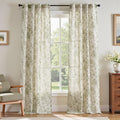 jinchan Linen Floral Curtains 96 Inch Length for Living Room Bedroom Light Filtering Farmhouse Peony Flower Drapes Rustic Window Curtain Set Rod Pocket Back Tab 2 Panels Green by JINCHAN