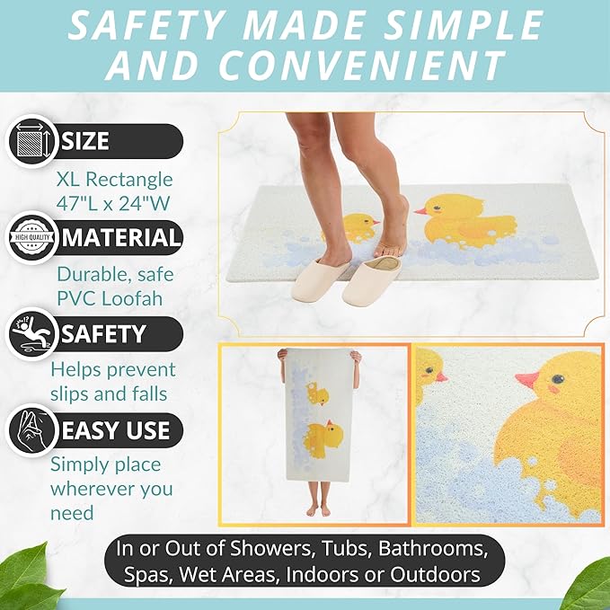 Anti Slip Shower Mat - Non Slip Shower Mats for Inside Shower - Large 47x24 Loofah Shower Floor Mat Non Slip - Bath Mat for Shower - Secure Mat Without Suction Cups (47x24 Duck) - Image 4