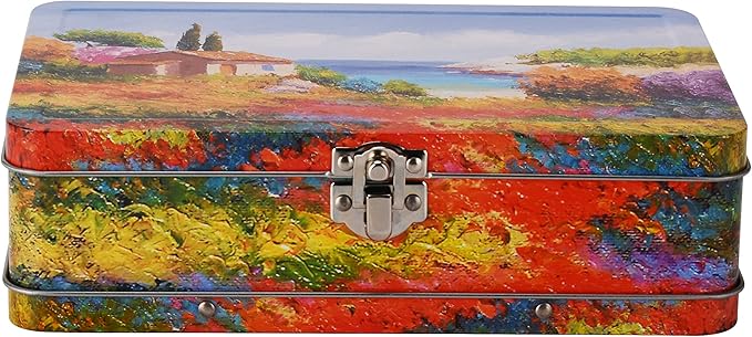 DAHO Metal Storage Box with Hinge for Office, School, Home, Makeup, Arts & Crafts and Accessories (French Country Landscape) - Image 3