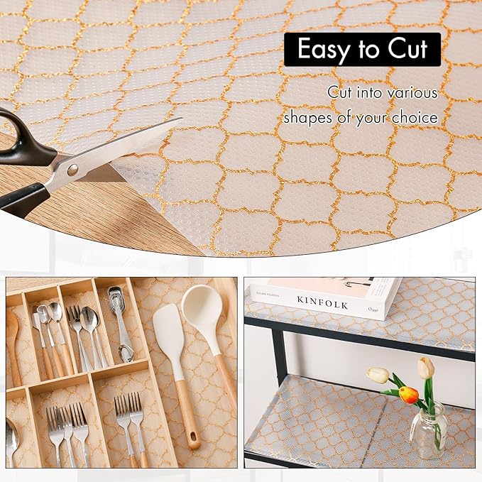 Cooyes Shelf Liner, Non Adhesive Drawer and Cabinet Liner, EVA Washable Oil-Proof Shelf Paper for Kitchen Cabinets, Refrigerator, Storage, Desks with Modern Pattern - Image 4