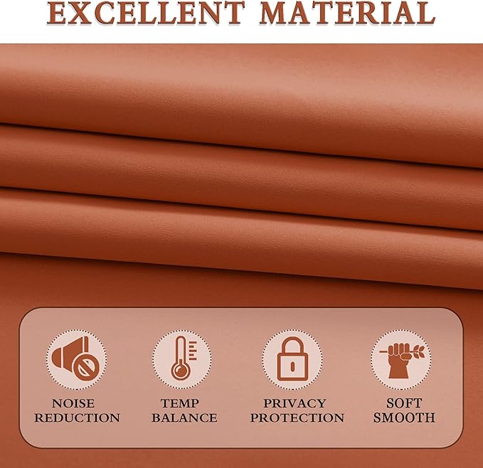 DONREN Burnt Orange Blackout Curtain Drapes for Bedroom - 48 Inch Length Small Window Treatment Rod Pocket Curtain Drapes (Set of 2 Panels,52 W x 48 L) - Image 4