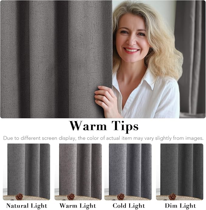 H.VERSAILTEX Linen Blackout Curtains 63 Inches Long 100% Absolutely Blackout Thermal Insulated Textured Linen Look Curtain Draperies Anti-Rust Grommet, Energy Saving with White Liner, 2 Panels, Grey - Image 5