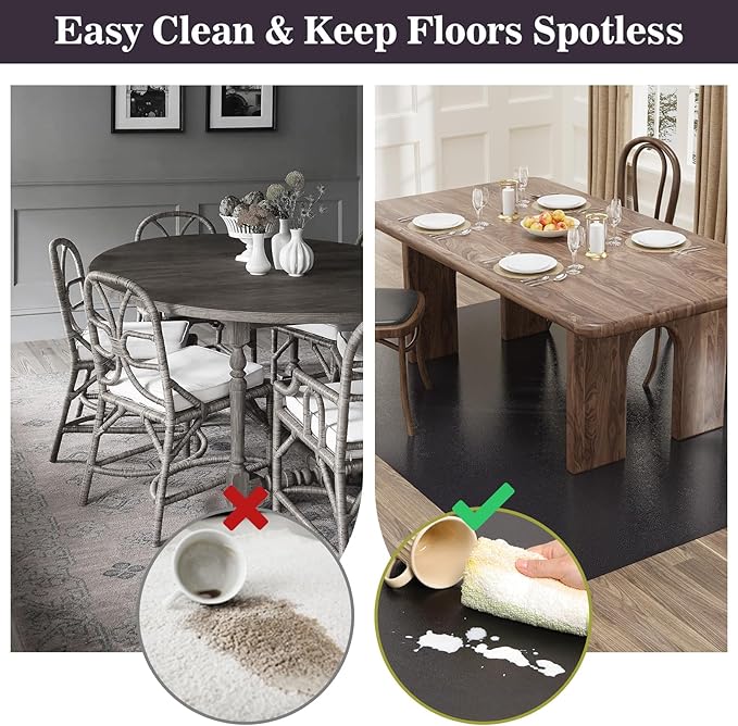 3'×5' Black Floor Protector for Home, Waterproof No Spill Vinyl Floor Desk Mat for Office, Plastic Easy Cleaning Area Mat for Hardwood Floor, Kitchen, Pet Feeding Area - Image 2