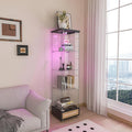 Yoluckea 4-Tier Glass Display Cabinet with LED Lighting and Drawer, 1-Door Floor Standing Curio Cabinet with Wheel for Home, Office, Corner Display, Black Glass Bookshelf for Collections and Decor by Yoluckea