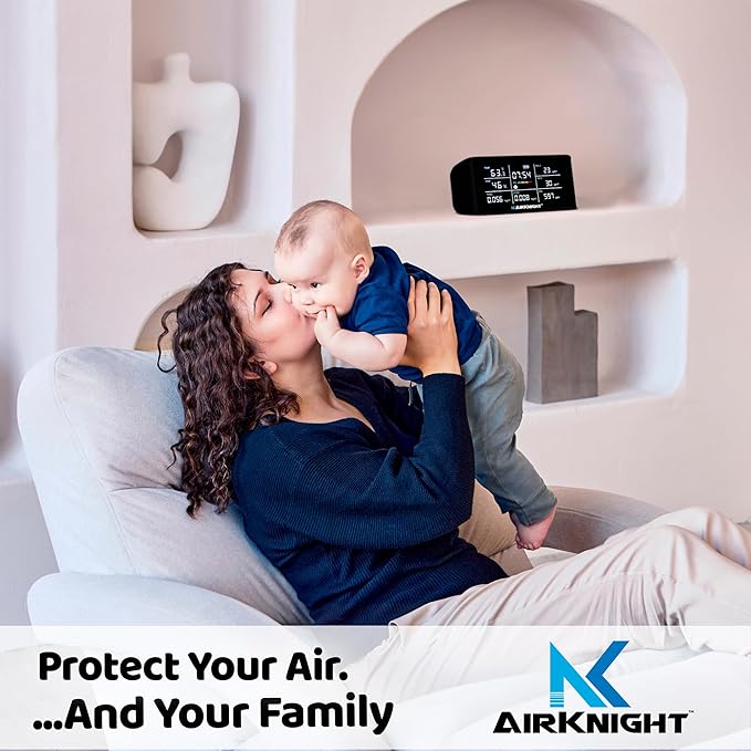 AirKnight Premium Indoor Air Quality Monitor Indoor & Air Quality Sensor. VOC detector, CO2 Monitor, Formaldehyde Detector HCHO, AQI, PM2.5, PM10 Temperature Humidity Air Monitor AQI CO2 Meter Gas Off - Image 2