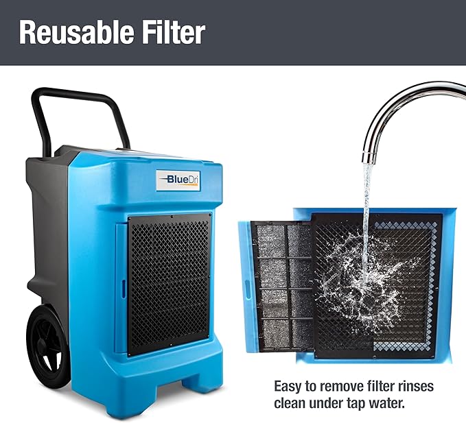 BlueDri BD-BD-130-BL Industrial Commercial Dehumidifier with Hose for Basements in Homes and Job Sites, Blue - Image 7
