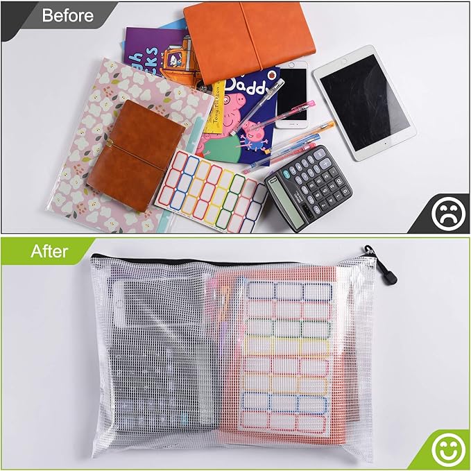 Mesh Zipper Pouch, 6PCS Waterproof Plastic Mesh ZipperBag, A4 Size Tear-Resistant Document Pouch, Extra Large Zip File Bags, for School Office Supplies Home Travel Storage(13.5×9.5 Inch) - Image 4