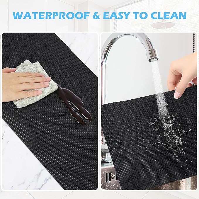 Drawer Liners, Waterproof Shelf Liner, Anti-Slip Non-Adhesive BPA Free Kitchen Cupboard Cabinet Liner Refridge Fridge Mats Sink Protector Strong Durable for Home (Black/19.7in x 20Ft) - Image 2