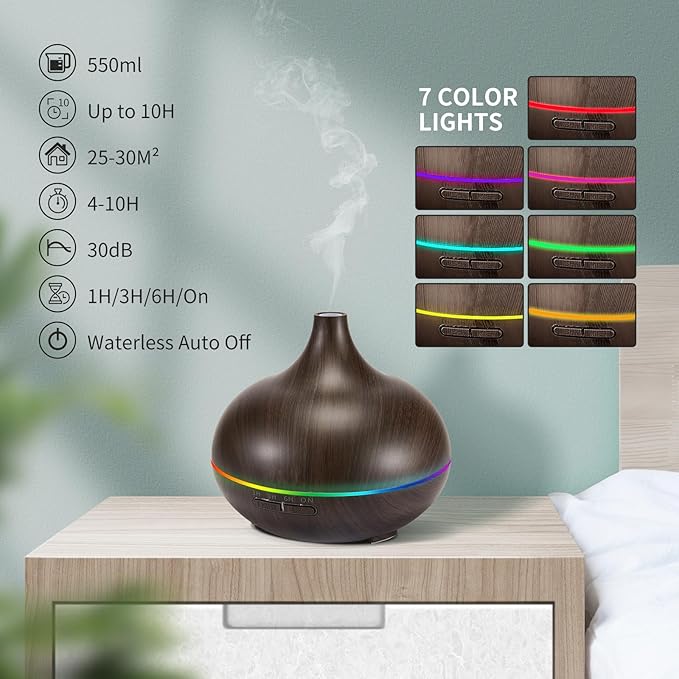 Aromatherapy Essential Oil Diffuser Set - 550ML Ultrasonic Humidifier for Large Rooms - Vaporizer and Aroma Diffuser for Home Bedroom - Image 4