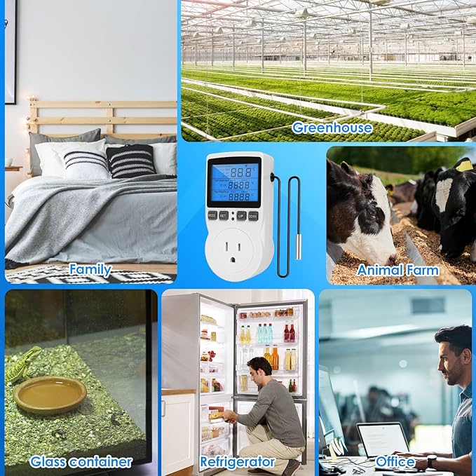 Digital Temperature Controller, 1800W 15A/120V Safe Thermostat Timer Outlet, LCD Display, Heating Cooling Control Timer Outlet Socket, Plug in Temp Controller for Fermenter, Greenhouse - Image 7