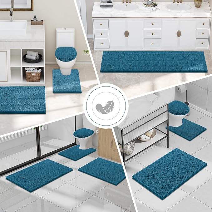 Smiry Luxury Chenille Bathroom Rugs 36x24, Extra Soft and Absorbent Shaggy Bath Mat, Machine Washable, Non-Slip Plush Carpet Runner for Tub, Shower, and Floor, Home Decor Accessories, Peacock Blue - Image 7