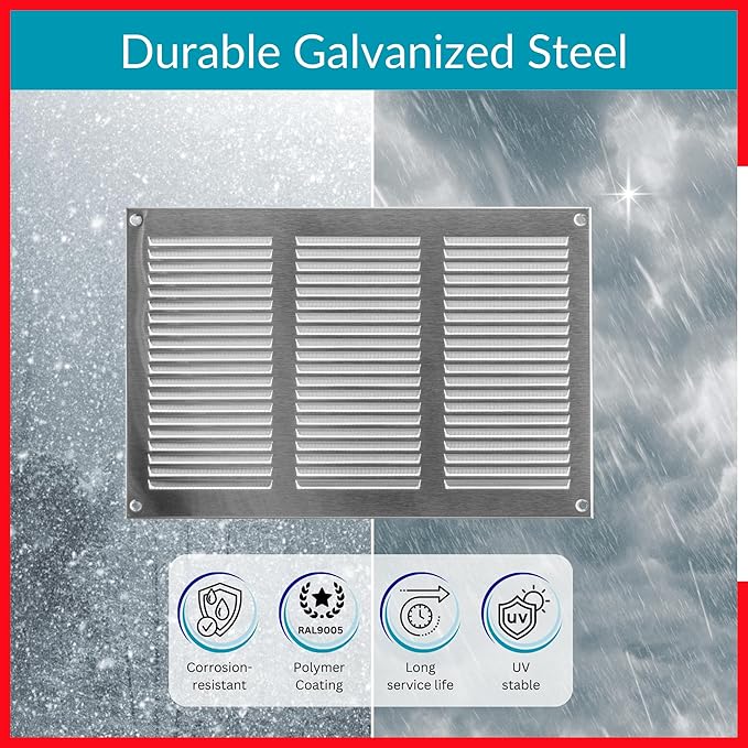 10x6 Vent Cover (Duct Opening) - HVAC Return Air Grille for Wall and Ceiling - Stainless Steel AC Vent Cover with Mesh - Rectangular Ventilation Register - Overall Size: 11.81" W x 7.87" H - Image 3