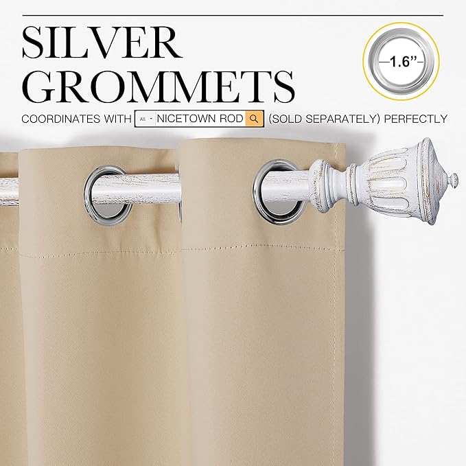 NICETOWN Room Darkening Draperies Window Curtain Panels, Thermal Insulated Grommet Room Darkening Curtains for Bedroom (Biscotti Beige, 2 Panels, W42 x L50 -inch) - Image 3