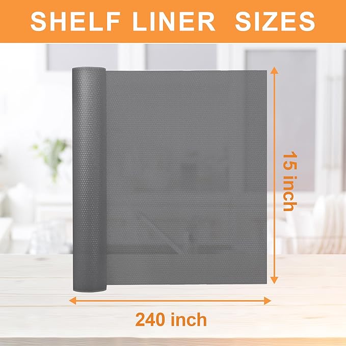 FLPMIX Kitchen Cabinet Drawer Liner: Clear Non-Adhesive Pantry Shelf Liner - Waterproof Easy to Cut Refrigerator Mat - Translucent Grey Bathroom Cupboard Liners for Shelves 15" x 240" - Image 9