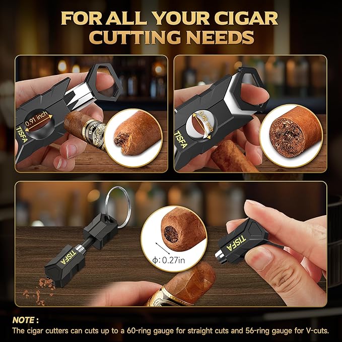 TISFA Cigar Humidor Box Cigar Accessories Set, Includes V Cutter, Straight Cutter, Hole Punch, Digital Hygrometer, Adjustable Humidifier, Divider, Cedar Wood Desktop Humidor Airtight Cigar Case - Image 7