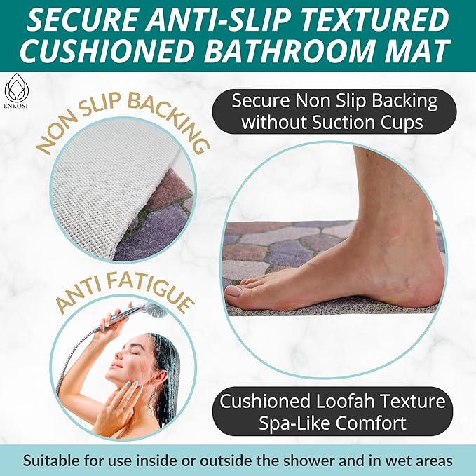 Anti Slip Shower Mat Square - Non Slip Shower Mats for Inside Shower - 24x24 Shower Floor Mat Non Slip - Square Bath Mat for Shower - Secure Loofah Shower Mat No Suction Cups (24x24 Stone Path) - Image 2