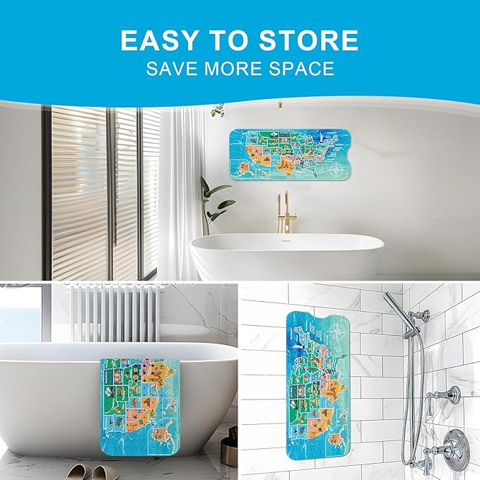 XIYUNTE Baby Bath Mat for Tub Non Slip Kids Bath Mat - 40''x16'' Extra Long Cartoon Bathtub Mat Non Slip Kids Shower Mat Eco-Friendly Toddler Bath Mats with Suction Cups, Machine Washable, Map - Image 7