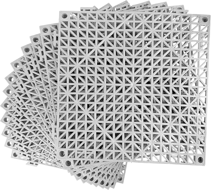MYFAMIREA Modular Interlocking Cushion 12 Pack 11.8" x 11.8" Rubber Floor Tiles Non-Slip Splicing Drainage Mats for Deck, Pool, Outdoor Shower, Patio, Balcony, Indoor Bathroom, Kitchen, Yard (Gary) by MYFAMIREA