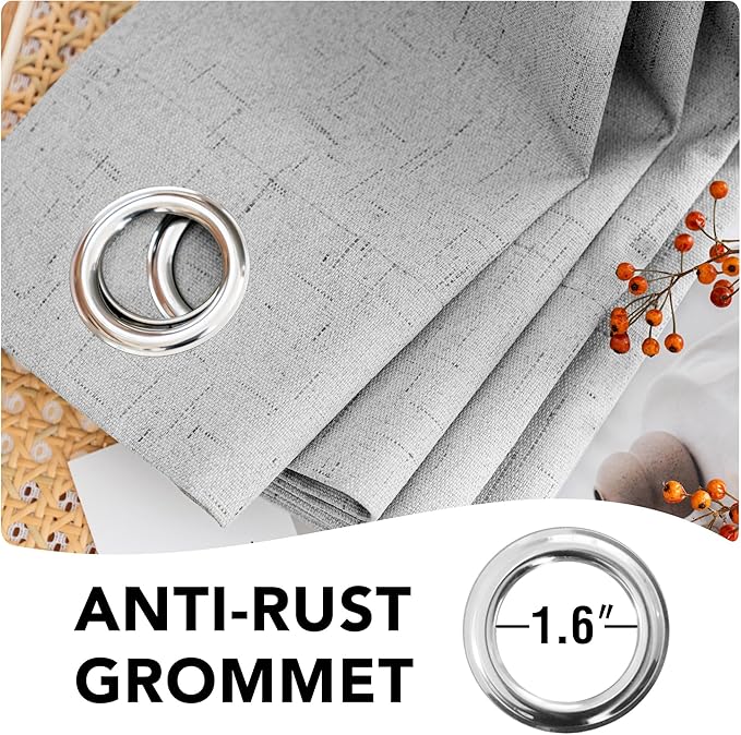 H.VERSAILTEX Linen Blackout Curtains Durable Thick Textured Linen Look 100% Blackout Patio Door Curtain Anti Rust Grommet Extra Wide Sliding Door Curtain Panel, Glacier Gray, W100 x L108 inch - Image 6