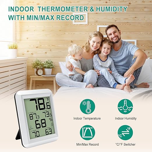 Urageuxy Indoor Hygrometer Thermometer, Digital Humidity Meter Temperature Gauge with Min/Max, ℉/℃ Switch for Home, Baby Room, Kitchen, Greenhouse - Image 2