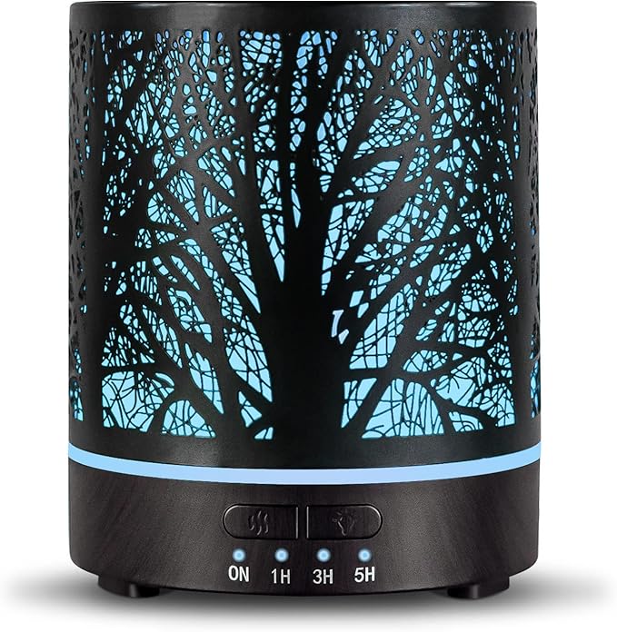 Essential Oil Diffuser Aromatherapy Diffuser -300ml Metal Electric Ultrasonic Oil Diffuser for Large Room with Auto Shut-Off Protection, 4 Timer Setting &7 Colors Night Light for Home (Tree-300ML) by EQUSUPRO