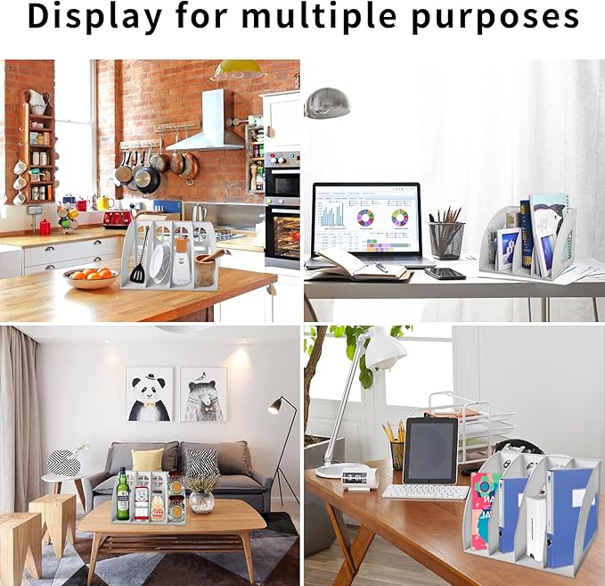 Marte Vanci Magazine File Holder Desktop Book Organizer Plastic Storage Sturdy Vertical 4 Section Folder (Light Gray) - Image 7