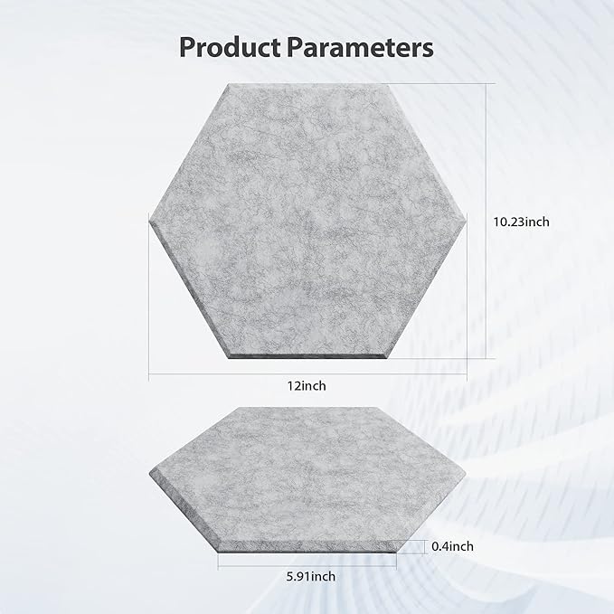 12 Pack Acoustic Panels Self Adhesive Sound Proof Foam,High Density Sound Acoustic Foam Panel,12X10.23X0.4 Inch Hexagon Wall Panels in Home,Office,Reccording Room,Studio(Silver Gray) - Image 6