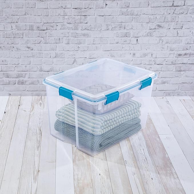 80 Quart Gasket Box, Weather-Resistant Large Clear Storage Bin with Latch Lid, Blue - Image 5