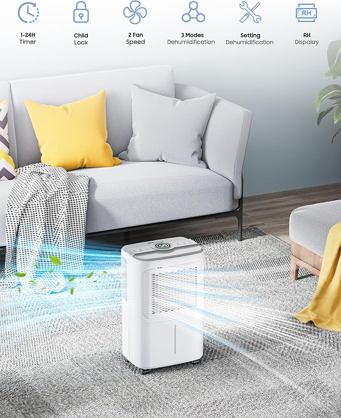 Dehumidifier for Home Basement 2000 Sq.Ft, Dehumidifiers for Home Large Room with Drain Hose for Bathroom Bedroom 2L Water Tank (30 pint) - Image 4