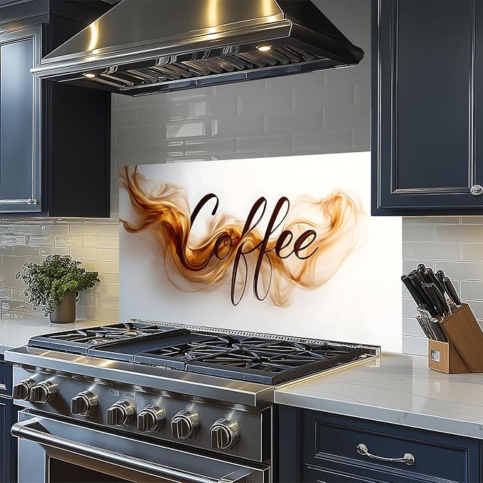 NYZE Kitchen Backsplash Stickers Waterproof Stove Backsplash Protector, 30 X 16 inch Removable Kitchen Wallpaper with Wall Art Decor for Stove Cooking Area(Coffee) - Image 5
