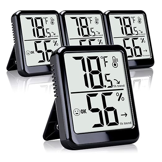 4-Pack Room Thermometer Indoor Hygrometer, Small Digital Temperature and Humidity Monitor Sensor, Temperature Humidity Gauge Meter for Home Baby Room, Plants, Pets - AAA Battery Included by Azosowo