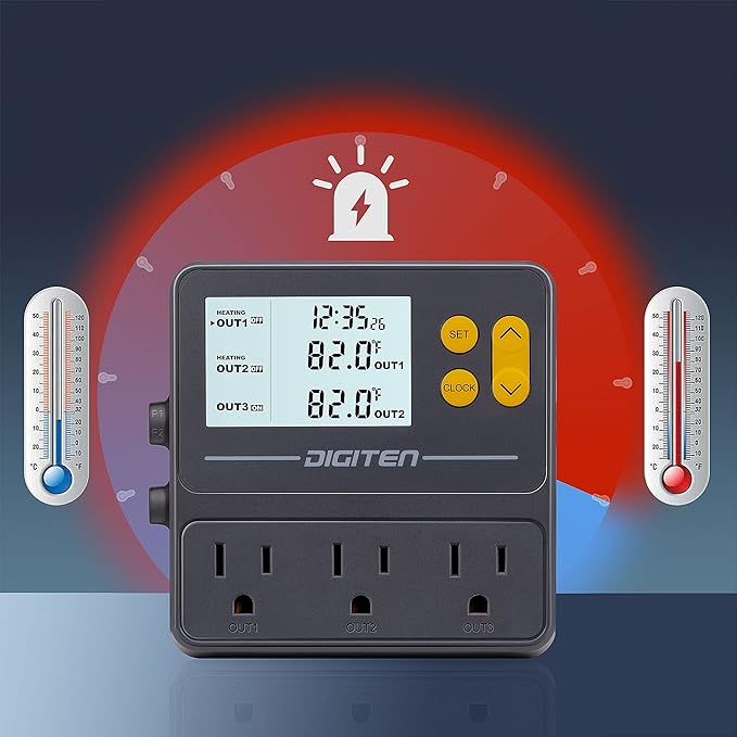 Reptile Temperature Controller, 3 Outlet Timer Thermostat for Grow Tent, Incubation, Snakes, Fish Tank, Heater, humidifiers, Ball Pythons, Bearded Dragon Tank - Image 2