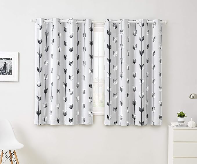 HLC.ME Arrow Printed Privacy Blackout Energy Efficient Room Darkening Thermal Grommet Window Curtain Drape Panels for Kids Bedroom - Set of 2 - Platinum White/Navy Blue - 63" inch Long by HomeLinenCollections